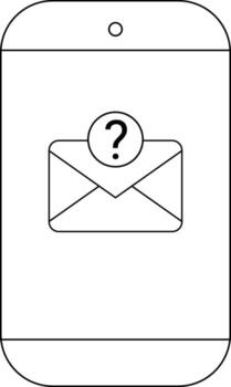 A smartphone screen shows an envelope icon with a question mark overlaying it vector