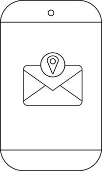 An outlined smartphone displays a message icon with a location pin vector