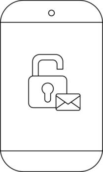 Line drawing of a smartphone with an open padlock and envelope symbol vector