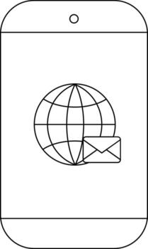 Line art a phone displays a globe and an envelope icon vector