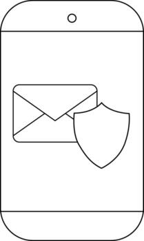 Outlined cellphone displays an envelope with a shield overlayed suggesting secure communication vector