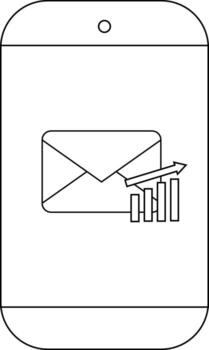 Smartphone display email icon overlaid with a bar graph and ascending arrow vector