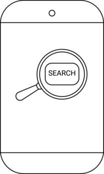 Smartphone with magnifying glass icon on screen with the word SEARCH inside it vector