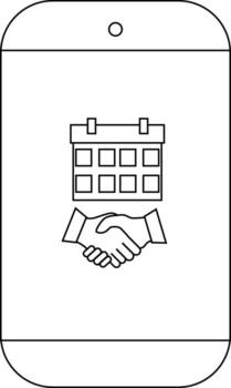A calendar with a handshake in a smart phone vector