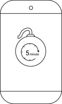 A phone displays a bomb graphic showing a timer of 5 minutes vector