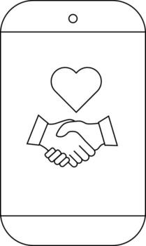 A phone with a handshake and heart symbol in the middle of the screen vector