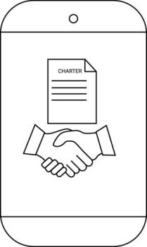 A smartphone displays a charter document above an image of two hands shaking vector