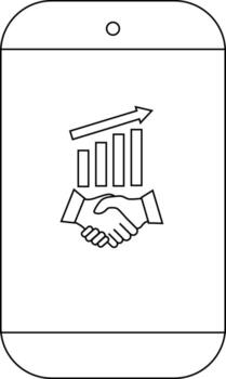 A smartphone displays a handshake icon below a rising bar graph with an arrow vector
