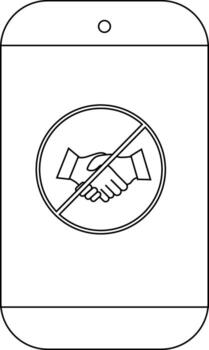 A smartphone displays a no handshake symbol within a circle with a diagonal line through it vector