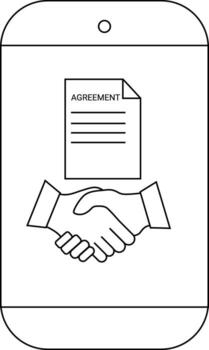 Agreement document atop a handshake displayed on a phone screen vector