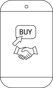 Mobile phone displaying BUY button cursor handshake icon vector