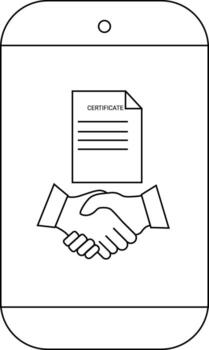 Outlined phone displaying handshake under certificate document vector