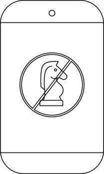 A smartphone displays a no chess icon a chess knight crossed out in a circle vector