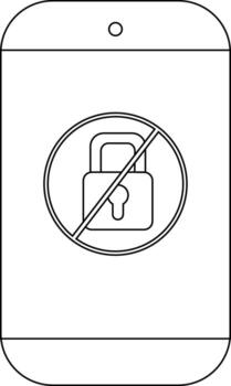 A white smartphone has an unlocked icon on its screen depicted in black outline It features rounded edges and a top speaker hole vector