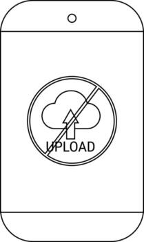 A stylized smartphone displays a no upload symbol a cloud with upward arrow crossed out vector