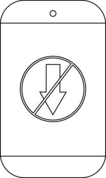 Phone with a downward arrow inside a circle with a diagonal line through it vector