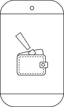 A mobile device displaying a digital wallet icon with money vector