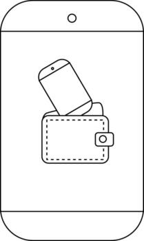 A phone rests atop a wallet both contained within the outline of another phone vector