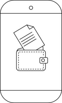 A smartphone displays a wallet with a document sticking out of it vector