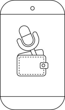 A smartphone icon with a microphone emerging from a wallet vector