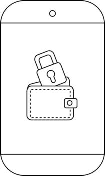 Mobile phone displaying a wallet beneath a padlock indicative of financial security vector
