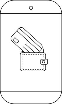 Mobile device with credit card inserted in wallet displayed on screen vector