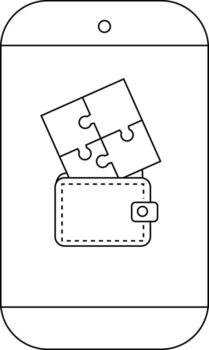 Phone display shows a wallet topped with a fourpiece puzzle vector