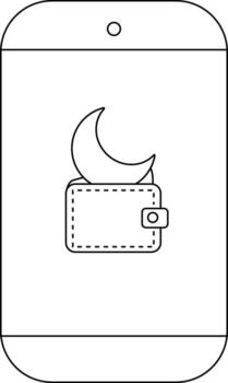 Smartphone display features a wallet crescent moon icon centered on the screen vector