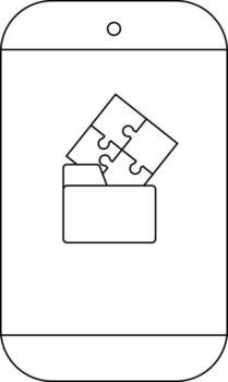 A mobile phone displays a file folder with four puzzle pieces emerging from it vector
