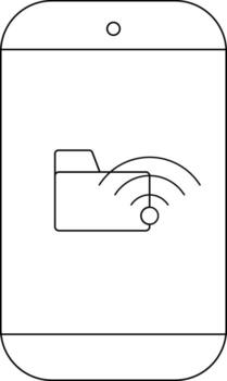 A simplified smartphone display featuring a stylized file folder icon emitting WiFi signals vector