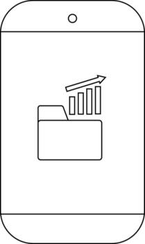 A smartphone displays a folder icon with a bar graph and upward arrow vector
