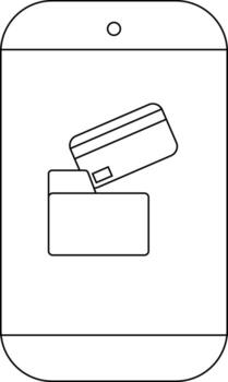 A smartphone displays a credit card being inserted into a folder icon vector