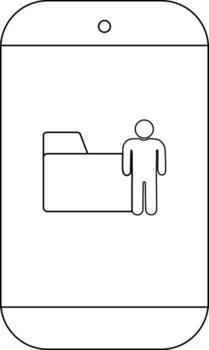 A simple illustration of a mobile phone screen displaying a file folder icon next to a person icon vector