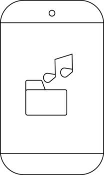 Line art drawing of a smartphone displaying a music folder icon on the screen vector