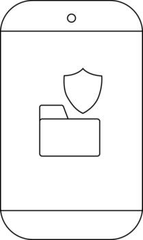 Blackandwhite drawing of a smartphone showing a folder and a shield symbol vector