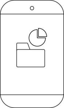 Teléfono móvil muestra carpeta con tarta gráfico presentando pulcro diseño y datos visualización vector