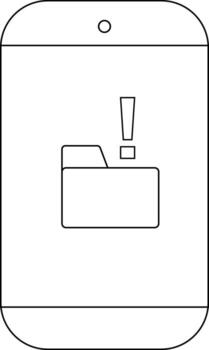 Phone outline with a folder icon and an exclamation point vector