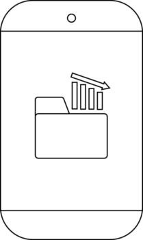Phone with file folder icon with a declining bar graph and arrow vector