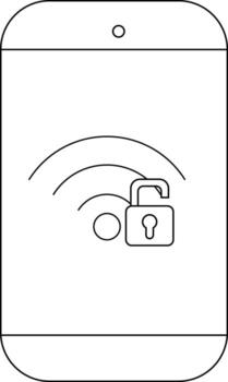 A smartphone displays an unlocked padlock next to a WiFi symbol indicating an insecure network connection vector