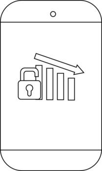 An unlocked padlock beside a descending bar graph on a smartphone screen vector