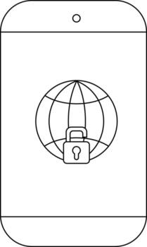 Phone displays a globe behind a padlock symbolizing internet security vector