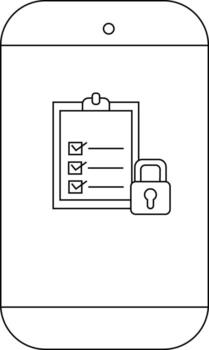 A mobile phone displays an icon of a clipboard with checks horizontal lines next to a padlock vector