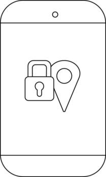 A smartphone display features a padlock and location pin icon vector