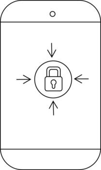 A smartphone displays a central circular icon containing a padlock with arrows pointing inward vector