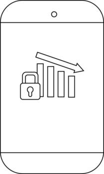 A smartphone displays a chart with a padlock an arrow and descending bars vector