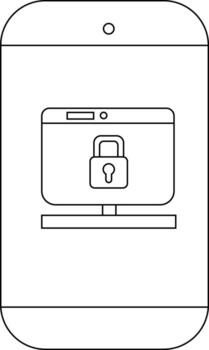 A smartphone displays a desktop computer with a padlock symbol at the center of its screen vector