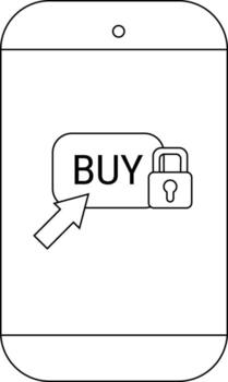 A smartphone with a Buy button padlock and cursor signifying secure online purchases vector