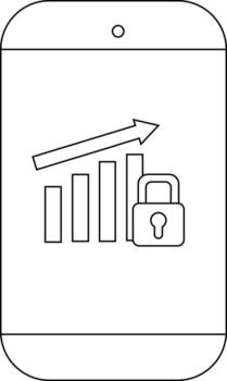 Mobile device displaying a bar graph with an upward arrow a lock symbol vector