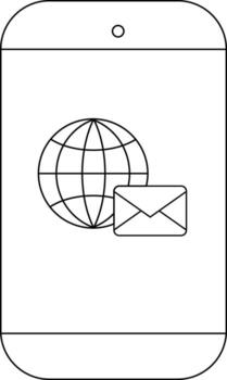 A cell phone features a globe and an email icon on its screen vector