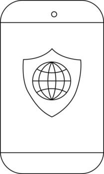 A phone has a shield with a globe on it displayed on its screen vector
